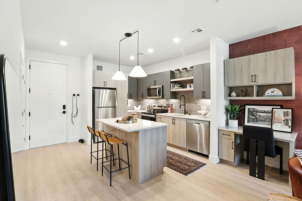 Drone courtyard at Station 316 Apartments in Woburn MA